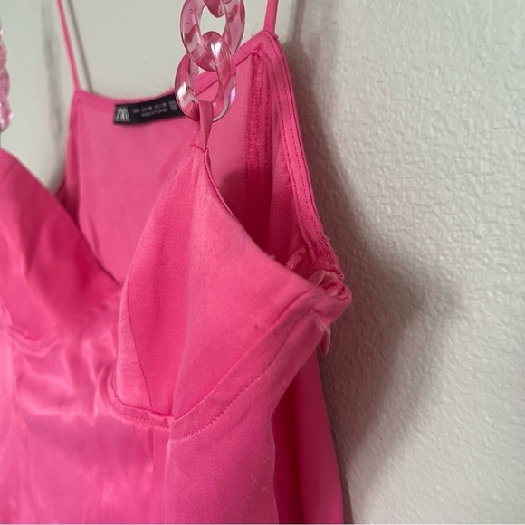 Zara Satin Mini Dress – Barbiecore 90s Coquette Babydoll - Hot Pink - Size M - Picture 12 of 15